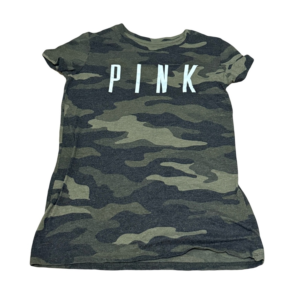 PINK Victoria's Secret Green and Black Camo Short Sleeve Tee